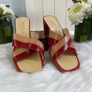 NEW Levity Leather Crisscrossed Strap Two-Tone Square Block Heel Sandals 6 NWOB